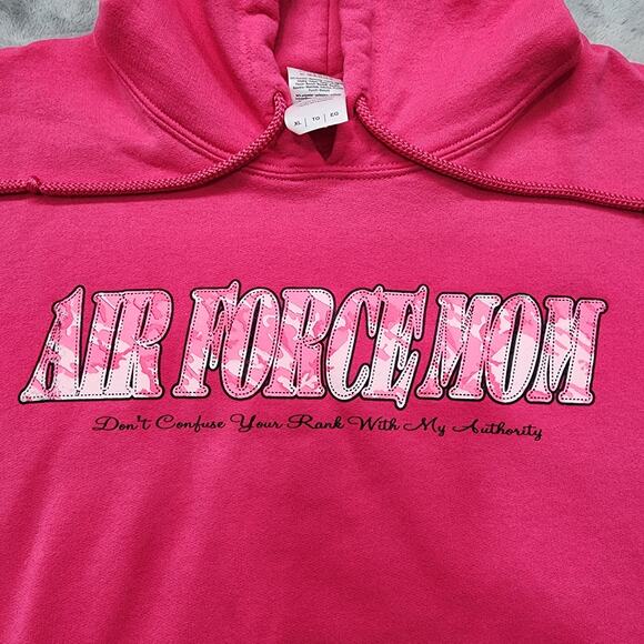 Gildan Hoodie Womens XL Pink Proud Air Force Mom Sweatshirt Military Patriot - Picture 3 of 11
